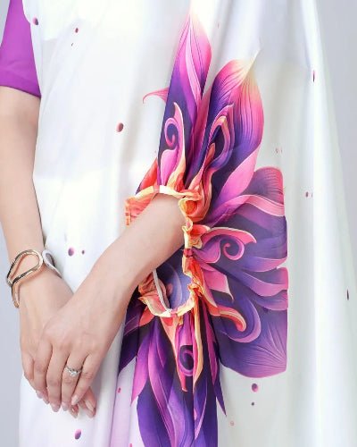 1 Min Free Hand Lilac & White Designer Ready To Wear Saree - BONYHUBSAREE