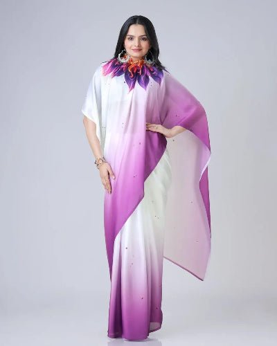1 Min Free Hand Lilac & White Designer Ready To Wear Saree - BONYHUBSAREE