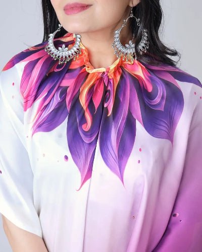 1 Min Free Hand Lilac & White Designer Ready To Wear Saree - BONYHUBSAREE