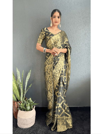 1 Min Green Georgette Bandhani Print Stitched Readymade Saree UK Next Day - BONYHUBSAREE