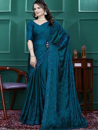 1 Min Peacock Designer Rangoli Silk Ready To Wear Saree - BONYHUBSAREE