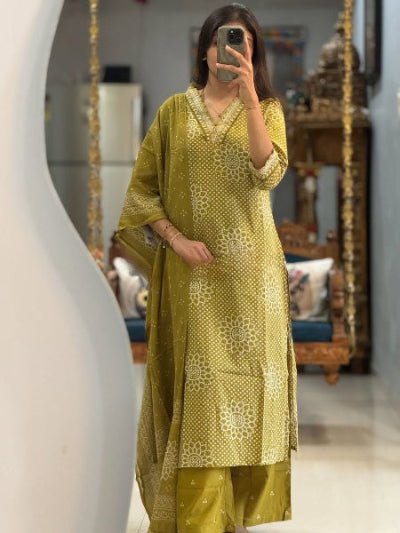 Olive Green Classy Embroidery Pure Cotton Straight Suit - BONYHUBSALWAR KAMEEZ