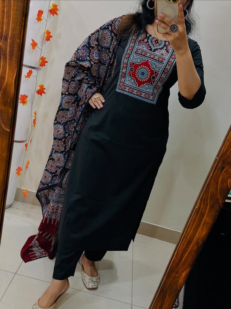 Black Cotton Jaipuri Printed Straight Suit Set - BONYHUBSALWAR KAMEEZ