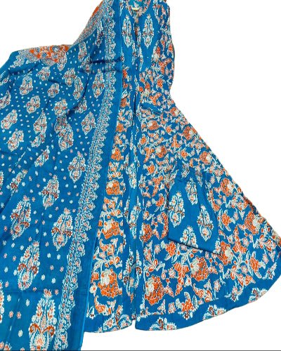 Blue Cotton Printed Handwork Anarkali Suit - BONYHUBSALWAR KAMEEZ