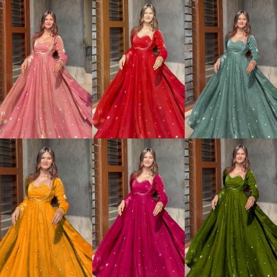 Pastel Blush Pink Silk Sequin Detailing Anarkali Suit - BONYHUBSALWAR KAMEEZ