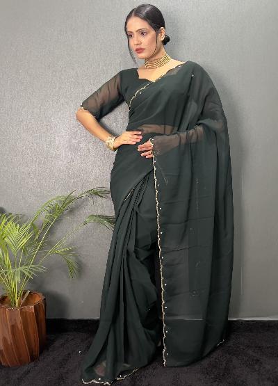 1 Min Premium Georgette Cutwork Stitched Readymade Saree - BONYHUBSAREE