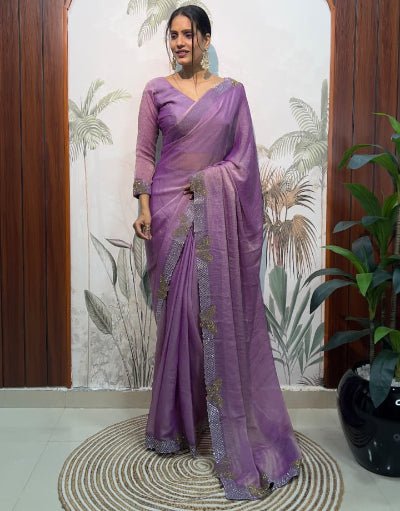 1 Min Lilac Moss Silk Readymade Saree With FREE Blouse - BONYHUBSAREE