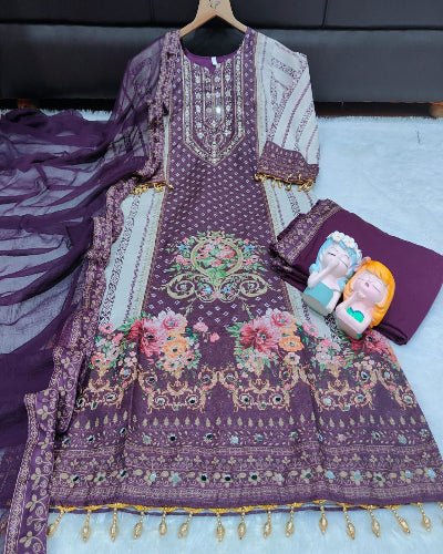 Burgandy Embroidery Mirror Work Designer Suit Set - BONYHUBSALWAR KAMEEZ
