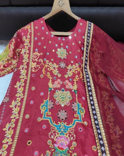 Plus Size Maroon Muslin Printed Salwar Suit Set - BONYHUBSALWAR KAMEEZ