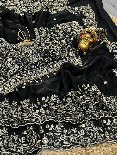 Black Silk Sari Free Stitched Blouse - BONYHUBSAREE