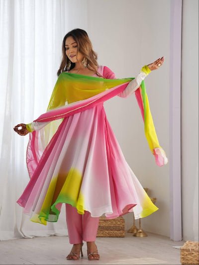 Multicolor Bloom Georgette Bollywood Anarkali Suit Set - BONYHUBSALWAR KAMEEZ