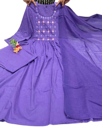 Purple Mal Cotton Embroidery 3 Piece Suit - BONYHUBSALWAR KAMEEZ