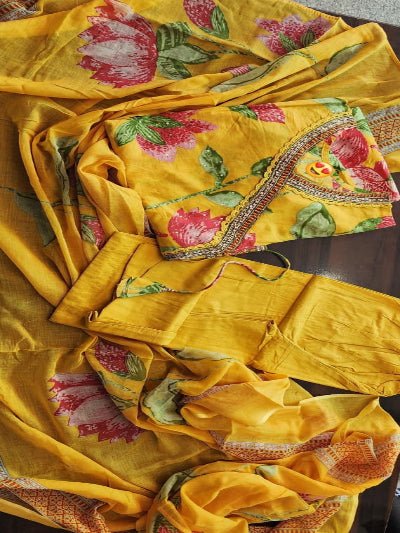 Yellow Cotton Angrakha anarkali Set - BONYHUBSALWAR KAMEEZ