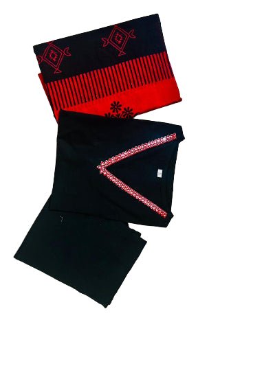 Beautiful Floral Motifs Black Cotton Straight Suit Set - BONYHUBSALWAR KAMEEZ