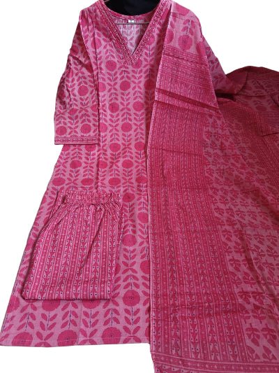 Beautiful Pink Cotton Printed Straight Suit Set - BONYHUBSALWAR KAMEEZ