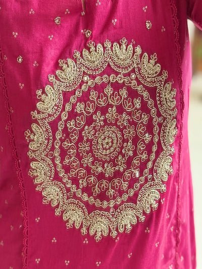 Beautiful Magenta Cotton Embroidered Yoke Straight Suit Set - BONYHUBSALWAR KAMEEZ