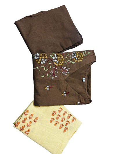 Stylish Olive Green Cotton Embroidery Anarkali Suit Set - BONYHUBSALWAR KAMEEZ