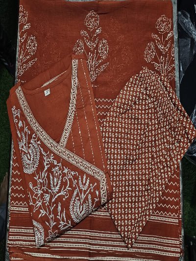 Stylish Orange Cotton Embroidery Anarkali Suit Set - BONYHUBSALWAR KAMEEZ