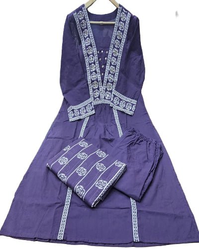 Elegant Purple Adda Work Cotton Anarkali Suit Set - BONYHUBSALWAR KAMEEZ