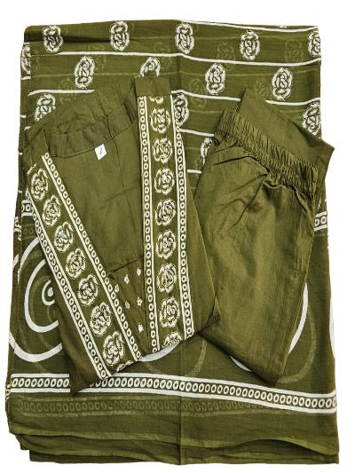 Olive Green Adda Work Cotton Anarkali Suit Set - BONYHUBSALWAR KAMEEZ
