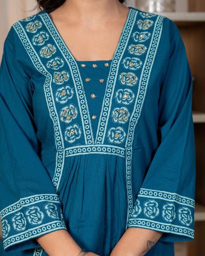Stylish Blue Adda Work Cotton Anarkali Suit Set - BONYHUBSALWAR KAMEEZ