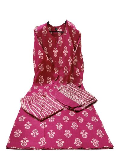 Classic Pink Printed Cotton Straight Suit Set - BONYHUBSALWAR KAMEEZ