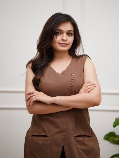 Trendy Brown Cotton Plain Kurti Pant Set Of 2 - BONYHUBSALWAR KAMEEZ
