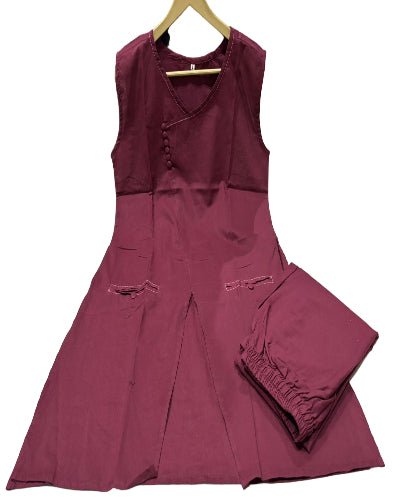 Trendy Deep Pink Plain Cotton Kurti Pant Set Of 2 - BONYHUBSALWAR KAMEEZ