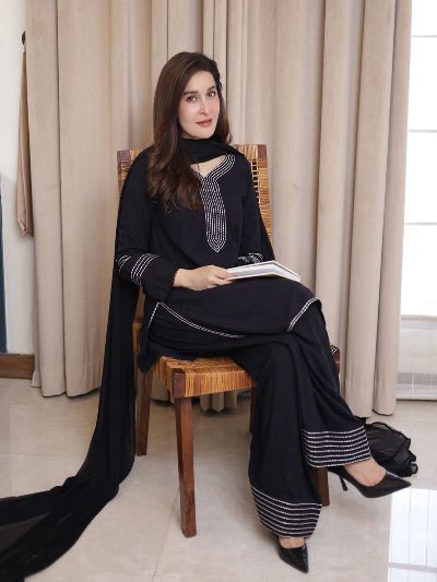 Trendy Black Cotton Farshi Style Straight Suit Set - BONYHUBSALWAR KAMEEZ