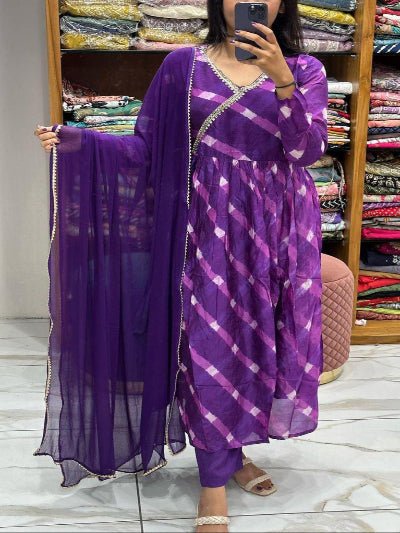 Ethnic Purple Rayon Anarkali Suit Set - BONYHUBSALWAR KAMEEZ
