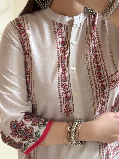 Trendy White Printed Cotton Lilan Kurti Pant Set Of 2 - BONYHUBSALWAR KAMEEZ