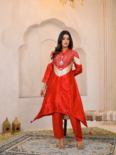 Bright Red Crepe Maslin Trendy Cord Set - BONYHUBSALWAR KAMEEZ