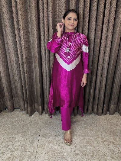 Bright Pink Crepe Maslin Cotton Trendy Cord Set - BONYHUBSALWAR KAMEEZ