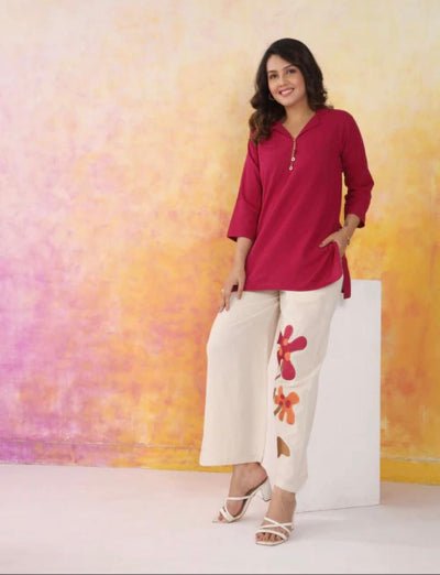 Magenta Pink Cotton Flex Co - Ord Set Of 2 - BONYHUBSALWAR KAMEEZ