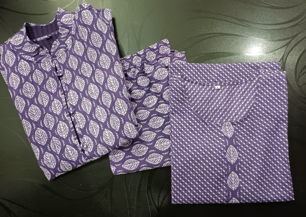 Purple Cotton Kurti Pant With Quilted Warm Jacket - BONYHUBSALWAR KAMEEZ