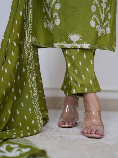 Green Cotton Straight Suit with Malamal Dupatta - BONYHUBSALWAR KAMEEZ