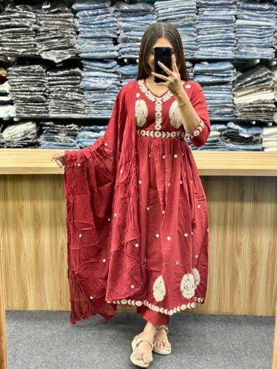 Magenta Pink Intricate Pure Cotton Printed Anarkali Suit Set - BONYHUBSALWAR KAMEEZ