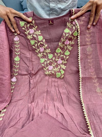 Mauve Gold Chanderi Embroidery Anarkali Suit - BONYHUBSALWAR KAMEEZ