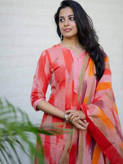 Pink Ikkat Handloom South Cotton Straight Suit - BONYHUBSALWAR KAMEEZ