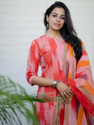 Pink Ikkat Handloom South Cotton Straight Suit - BONYHUBSALWAR KAMEEZ
