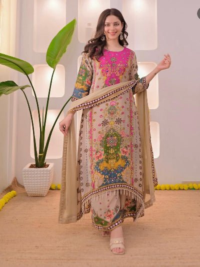 Golden Beige Festive Elegant Suit Set - BONYHUBSALWAR KAMEEZ