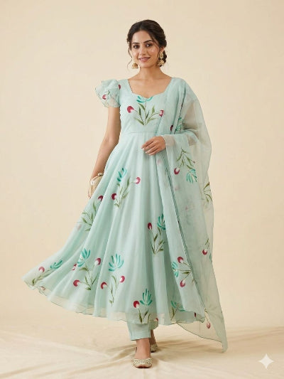 Handpainted Georgette Anarkali Gown Set for Women UK – BONYHUB