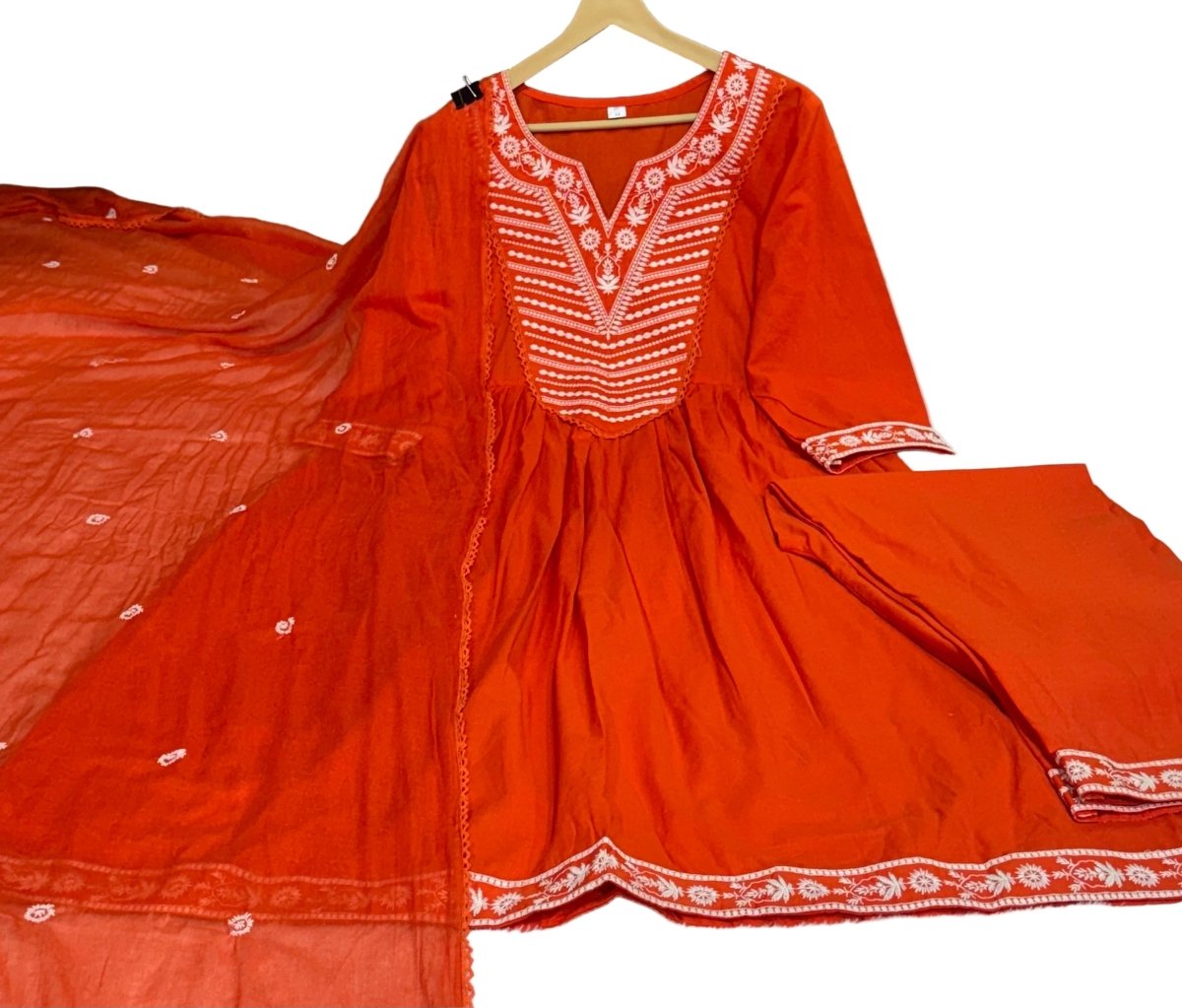 Bold Orange Cotton Heavy Embroidery Anarkali Suit - BONYHUBSALWAR KAMEEZ