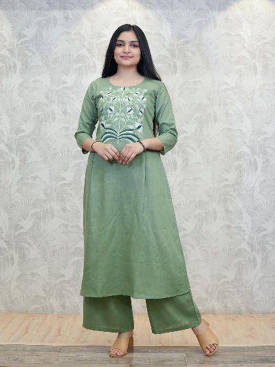 Elegant Mint Green Cotton Printed Kurti Pant Set Of 2 - BONYHUBSALWAR KAMEEZ