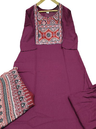 Elegant Dark Purple Mirror work Cotton Straight Suit Set - BONYHUBSALWAR KAMEEZ