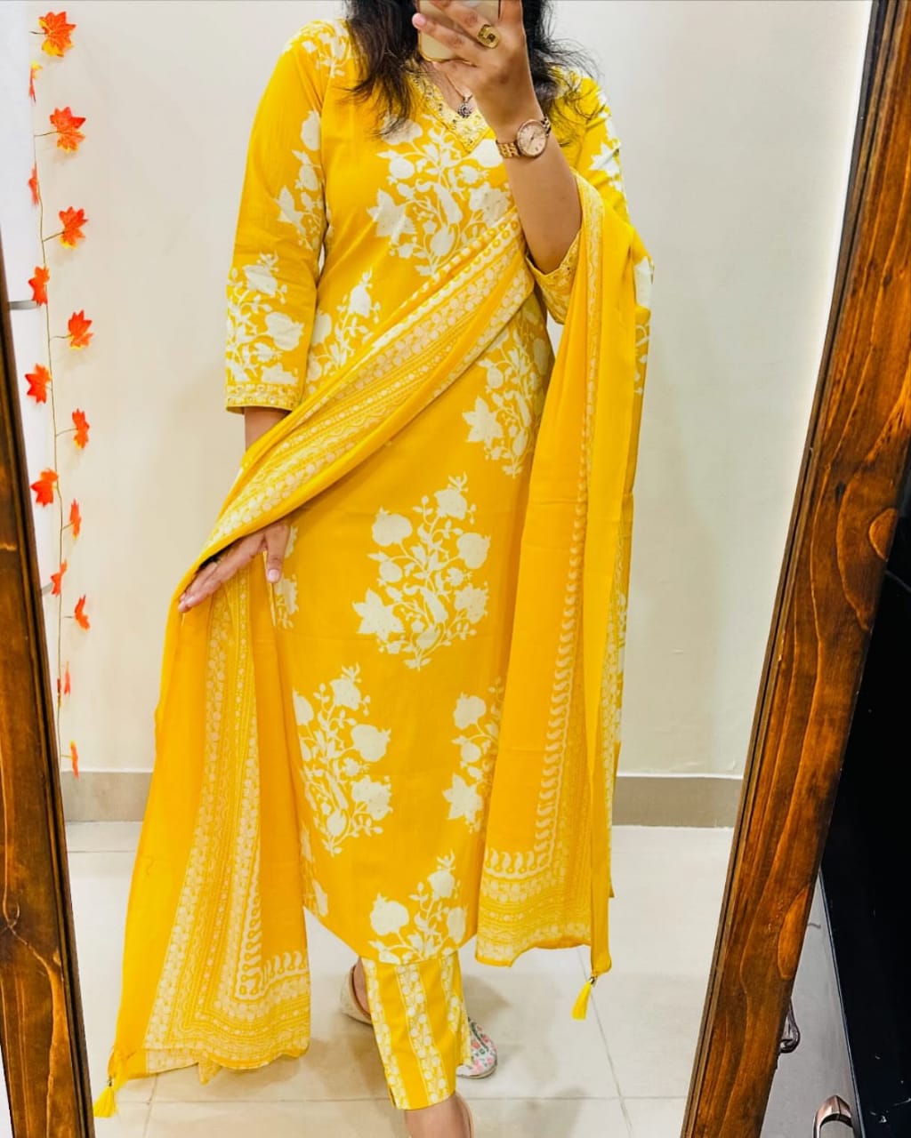 Bright Yellow Trendy Printed Cotton Straight Suit Set - BONYHUBSALWAR KAMEEZ