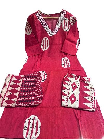 Beautiful Red Printed Cotton Straight Suit Set - BONYHUBSALWAR KAMEEZ