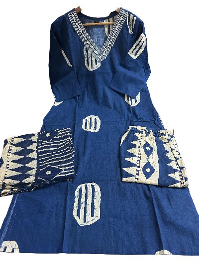 Peacock Blue Printed Cotton Straight Suit Set - BONYHUBSALWAR KAMEEZ