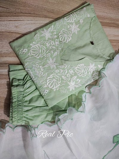 Pastel Green Handcrafted Embroidery Cotton Straight Suit Set - BONYHUBSALWAR KAMEEZ