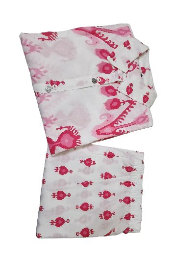 Pink Printed Neck Work Kurti Pant Set Of 2 - BONYHUBSALWAR KAMEEZ